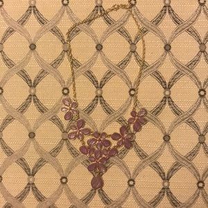 Purple floral necklace, gold chain